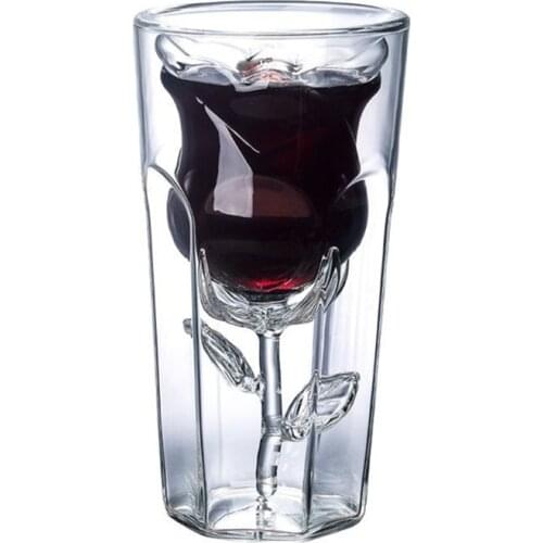 2pcs Rose Shape Double Wall Copo Gafas Vetro Bilayer Wine Glass Cocktail Flip Liquor Cup Vaso Household Bar Lover Gift Xmas Gift
