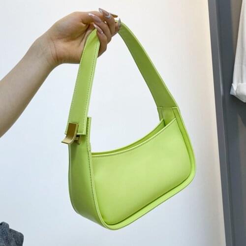 2021 Simple Small PU Leather Underarm Baguette Shoulder Bag with Short Silk Scarf Handle Trendy Handbag Luxury Designer Tote