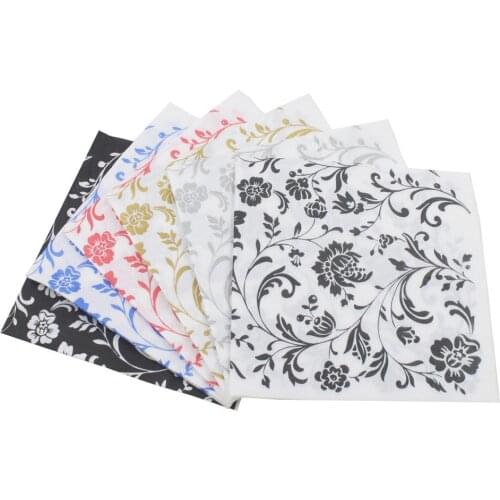 33*33cm 20pcs/lot Black Background White Flower Paper Napkin Birthday Party Decoration Color Printed Napkin Paper Decoration