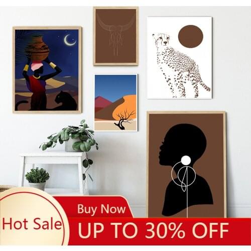 Abstract Landscape Nordic poster Posters and Print Wall Art Canvas Painting Brown Gallery Sun Black Woman Animal Art Picture