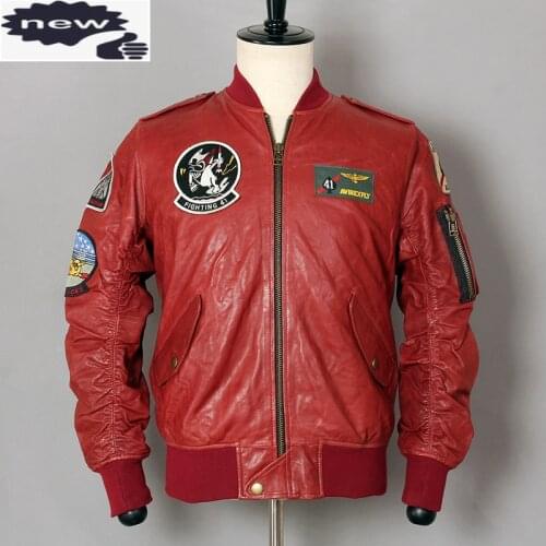 AVIREX FLY Fashion Genuine Men Slim Motorcycle Biker Leather Coat Sheepskin Bomber Jacket Casual Baseball uniform