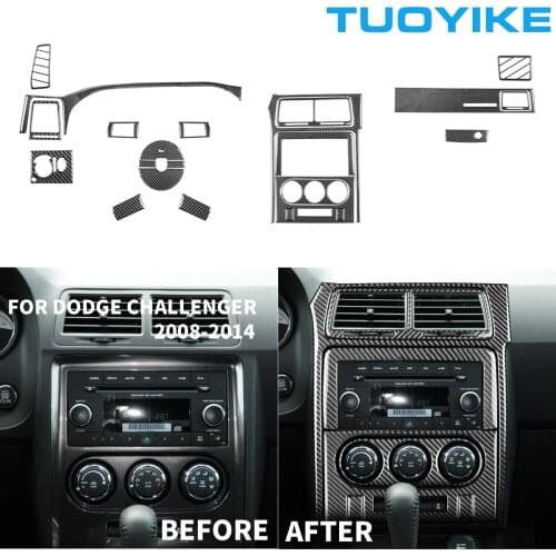 Car Inner Carbon Fiber Steering Wheel AC Air Vent Console Dashboard CD Navigation Sticker Cover Trim For Dodge Challenger 08-14