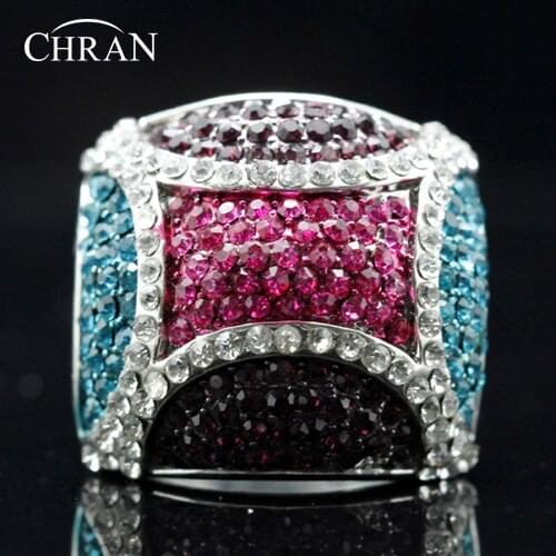 Chran Unique Design Crystal Costume Rings Jewelry Wholesale Fashion Rhodium Plated Crystal Engagement Rings for Women