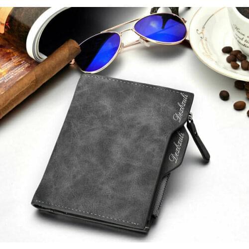 Mens Wallet Business Casual PU Leather Waterproof Letter Embroidery Slim Purse with Around Credit Card Coins Zipper Holder