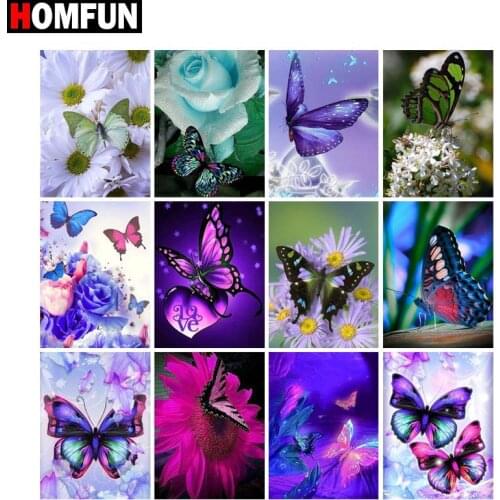 HOMFUN Full Square/Round Drill 5D DIY Diamond Painting "Color butterfly" 3D Diamond Embroidery Cross Stitch Home Decor Gift