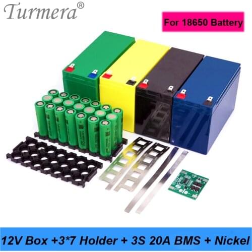 Turmera 12V 7Ah to 30Ah Battery Storage Box 3X7 18650 Holder 3S 20A BMS with Welding Nickel for Motorcycle Replace Lead-Acid Use