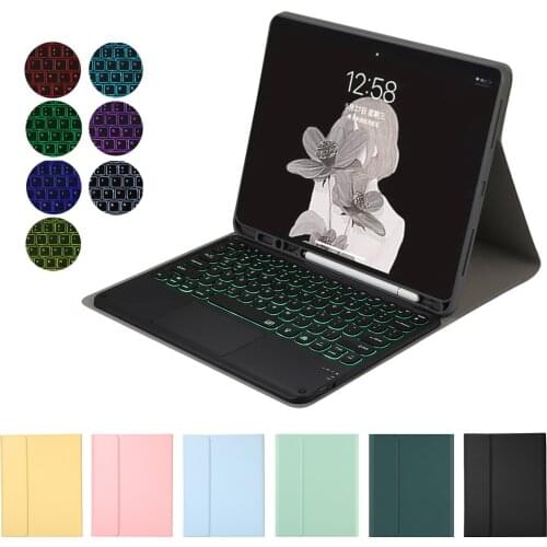 Tablet Leather Case for IPad Pro12.9 Inch 2021 2020 2019 Round Keycap Touch Backlit Wireless Bluetooth Keyboard Protective Cover
