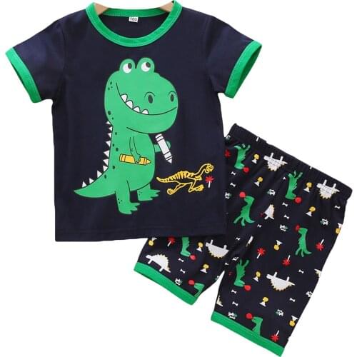 Summer Baby Boys Clothes Sets Two Piece Suits Dinosaur Print Cartoon Toddler T Shirt + Shorts Childrens Clothing Sets