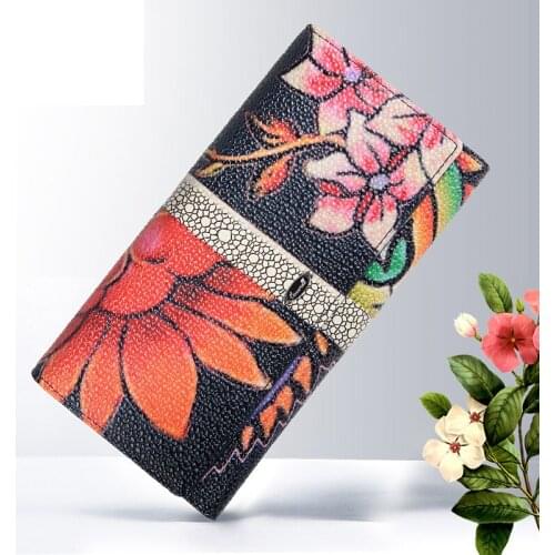 Fashion Watercolor Flower Print Long Wallet for Women Vegan Leather Floral card holder Wallet Travel Organizer Bag Coin Purses
