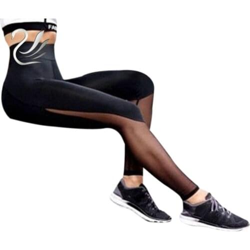 Fashion Women Fitness Leggings High Waist Mesh Patchwork Leggings Skinny Push Up Pants legins calzas mujer Plus Size