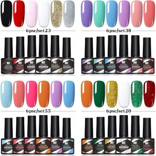 6pcs/set Nail Gel Polish Set Nail Kit Set Glitter Holographics Soak Off UV Gel Nail Varnish Kit For Nail Art Gel Kit Set