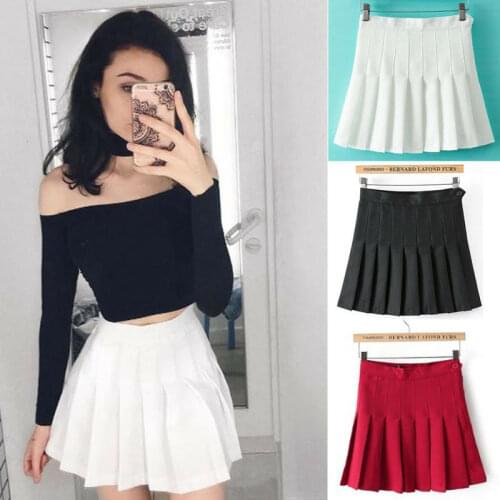 2020 New Women Sexy Pleated Mini Skirt School Girl Skater Tennis Skirt High Waist Flared White Red Female Short Summer Skirt