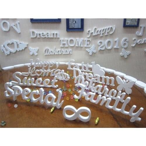 Newest Wall decoration Artificial wood letters wedding decoration conjoined Letter DIY heart shape butterfly crown Diamond ring