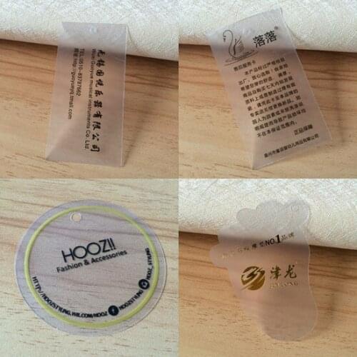 New fashion customized transparent PVC cardboards, high grade clear PVC clothes tags, hot black golding stamping tags