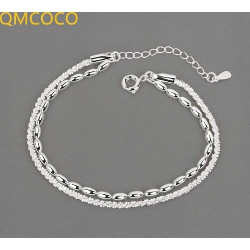 QMCOCO 925 Silver Double Layer Simple Oval Bead Summer Charm Bracelet For Woman And Girls Hand Chain Bitrhday Party Jewelry Gift