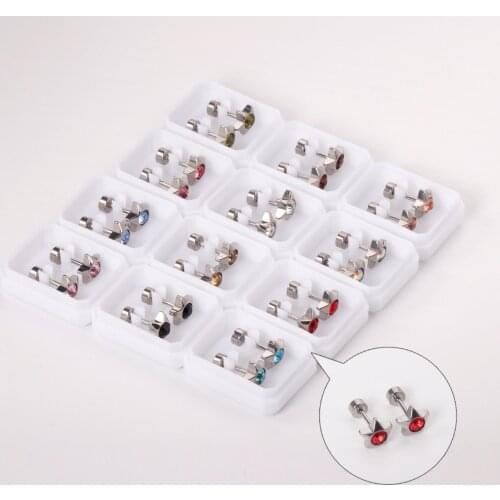 12 Pairs Colorful Crystal Earrings 316L Stainless Steel Anti-allergy Star Earrings Women Gold Silver Color Jewelry Wholesale
