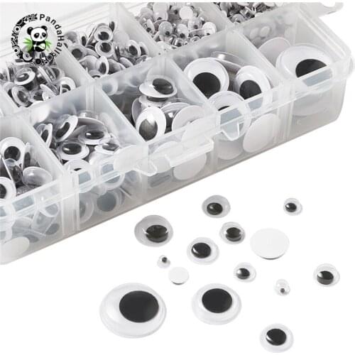 Pandahall 1 Box Black & White Plastic Wiggle Googly Eyes Buttons for DIY Scrapbooking Crafts Toy Accessories Black 4~20x2~5mm
