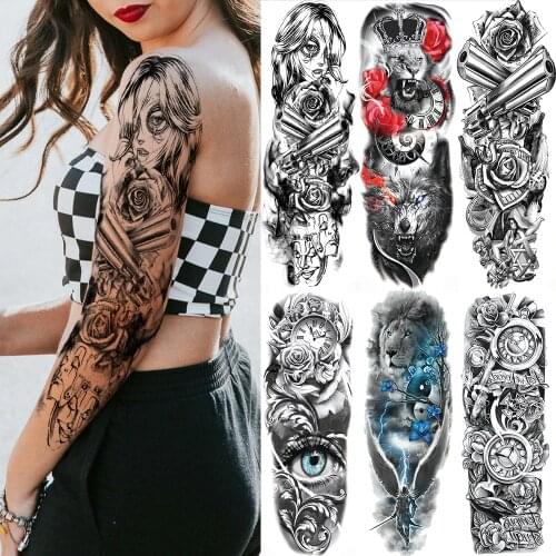 Full Arm Leg Sexy Women Men Temporary Tattoo Sticker Waterproof Skull Compass Tatoo Body Art Fake Flower Tattoo Paper DIY Makeup