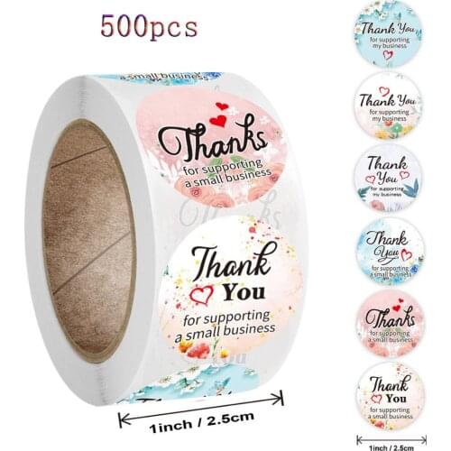 Qiduo 500pcs/roll laser thank you stickers for gift package sealing pink labels sticker round adhesive stationery sticker