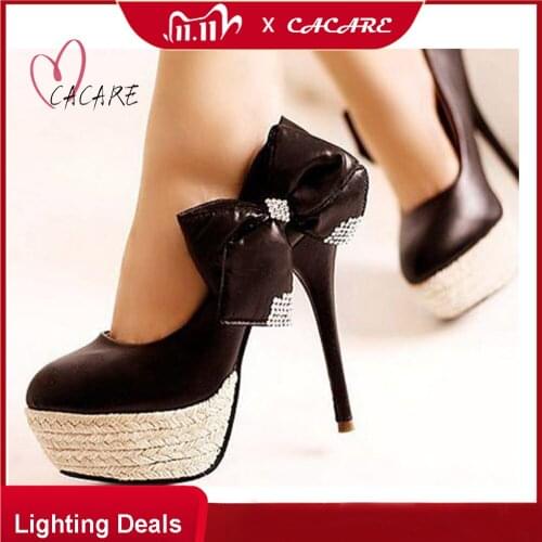Classic Pumps Women Shoes High Heels Shallow Pumps Office with Vintage Platform Rhinestones Bow KC001 White Black Colors