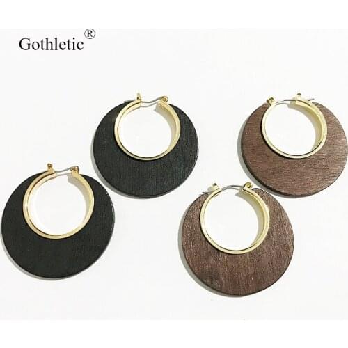 Gothletic Black/Brown Wood Hoop Earring 40mm Small Round Circle Earrings for Women Fashion Jewelr 2020 NEW