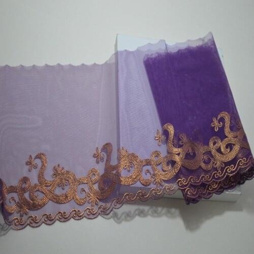 10Meters Purple Mesh Net Lace Trim Wedding Embroidered Diy Handmade Patchwork Gold Thread Ribbon For Sewing Supplies Craft 19cm