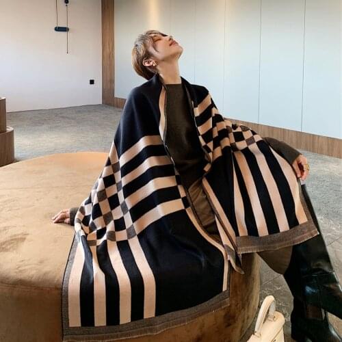 Luxury Black Plaid Scarf Women Winter Warm Cashmere Blanket Wraps Female Scarves Lady Pashmina thick Foulard Stole