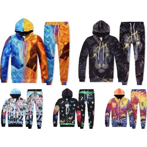 2021 Mens Womens Sports Jogging 3D Fox Wolf Flash Lion Head Printed Hip-hop Jumping Hooded Sweatshirts Sweatpants Tracksuit Sets