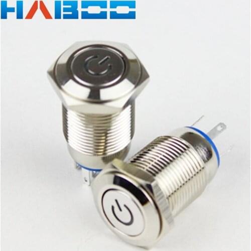 16mm IP65 led metal switch latching waterproof switchanti-vandal power symbol head stainless steal switch 1NO+1NC shipping free