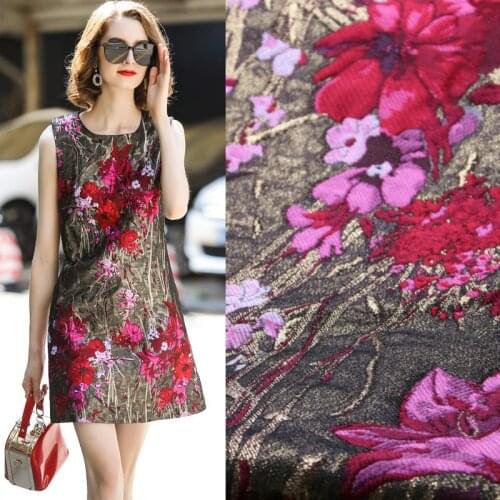 Metallic brocade jacquard fabric gold color flowers yarn dyed fabric patch women winter dress coat polyester fabric tissus cloth