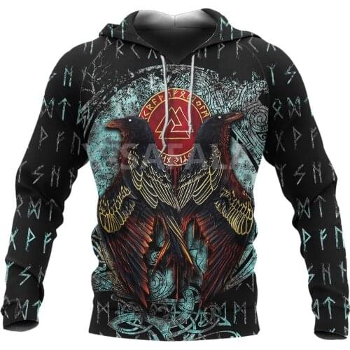 Viking Raven Moon Tattoo 3D All Over Print XS-7XL Hoodie Man Women Harajuku Outwear Zipper Pullover Sweatshirt Casual Unisex-7
