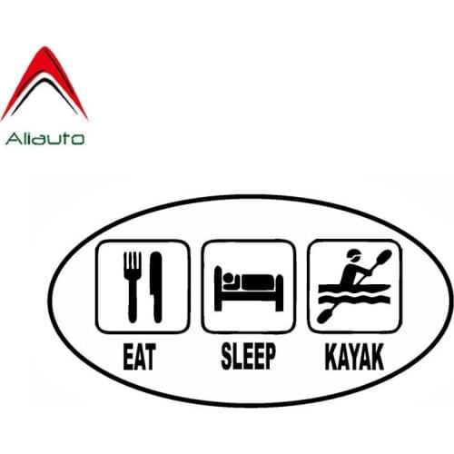 Aliauto Funny Car Sticker Eat Sleep Kayak Oval Vinyl Waterproof Sunscreen Anti-UV Reflective Decal Black/Silver,14cm*7cm