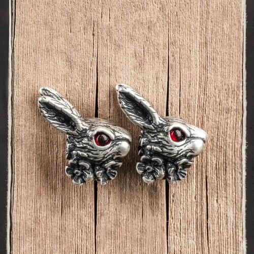 Zavorohin New 100% Real Antique 925 Sterling Silver Lovely Rabbit Ear Stud Bunny Animal Earrings Hip Hop Jewelry