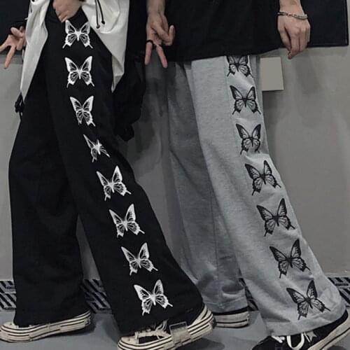 Harajuku Ins Women Printed butterfly Leisure Chic Trousers Womens Loose Setreetwear Hip-hop Retro Korean Ulzzang Straight Pants