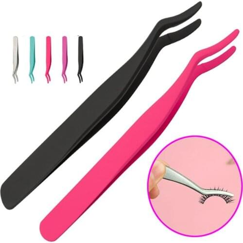 1pc Stainless Steel False Eyelash Extension Curler Tweezers Curly Head Portable Eyelash Applicator Makeup Tools