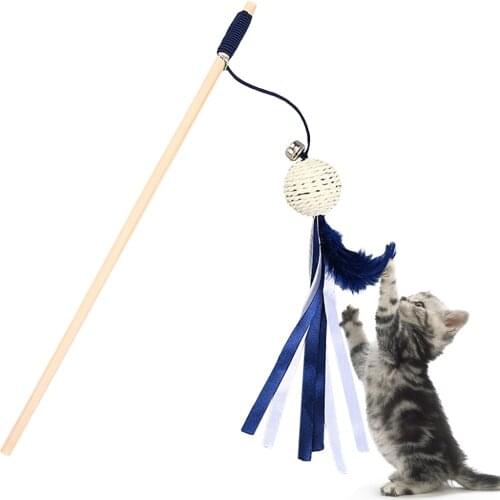 1Pcs Pet Cat Teaser Multi Color Bird Feather Plush Cat Wand Cat Catcher Teaser Stick Mouse Fish Cat Interactive Toys with Bell