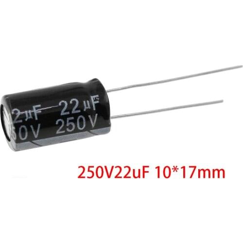 10PCS 250V22uF 10*17mm 22UF 250V 10x17 mm Aluminum Electrolytic Capacitor DIP