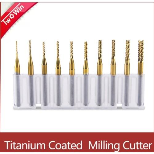 10PCS PCB Milling Cutter 0.8-3mm Titanium Milling Corn Milling Bits Cutter Tungsten Carbide Mini End Mill Engraving CNC Tools