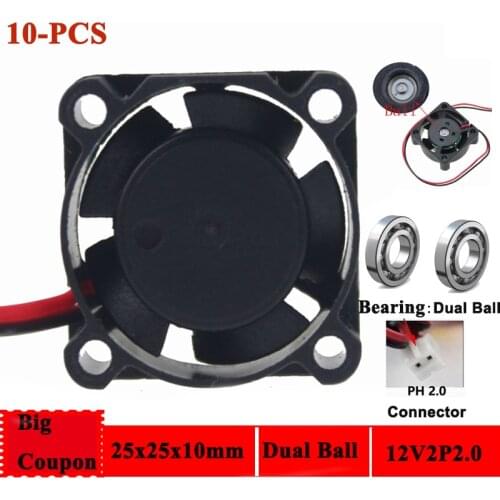 10PCS Gdstime Cooler 2510 25x25x10mm 12V Dual Ball Cooling DC Brushless Mini Cooling Fan For Laptop Heatsink 25mm 3D Printer Fan