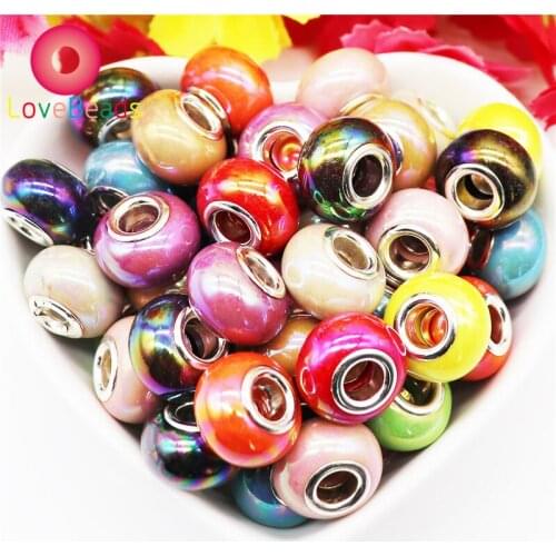 10Pcs Mixed Color Large Hole Resin Murano Beads Fit Pandora Charms Bracelet Snake Chain Spacer Necklaces for DIY Jewelry Making