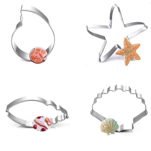 4pcs/set Ocean Series Conch Shell Starfish Cookie Cutter Slicer Fondant Cake Decorating Tools Pastry Biscuit Mould Bakeware