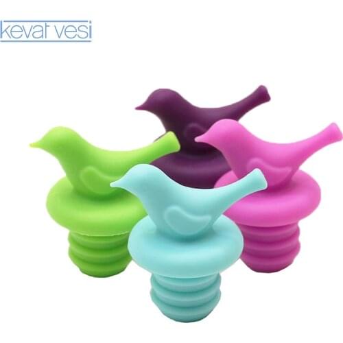 4pcs/Lot 12 Colors Bottle Stopper Bird Design Silicone Wine Stopper Family Bar Preservation Tools Sealed Wine Bottle Caps