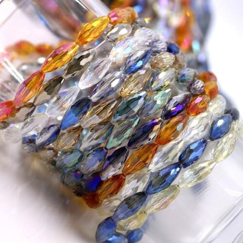 80Pcs/Lot 8x17mm Glass Olive Beads Plated Crystal Oval Beads Rice Shape Charmly For Jewelry Making Bracelet Earing DIY Findings