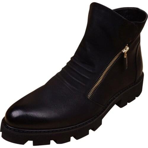 Winter Shoes Men Black Vintage Classic Casual Platform Leather Boots Men Footwear Warm Plush Fur Winter Boots For Men Shoes