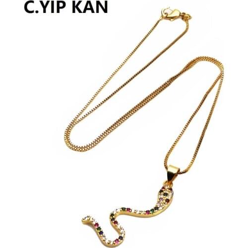 C.YIP KAN Fashion multicolour Zircon Pendant spotted Snake Pendant Necklace Animal Pendant Necklace DIY jewelry necklace jewelry