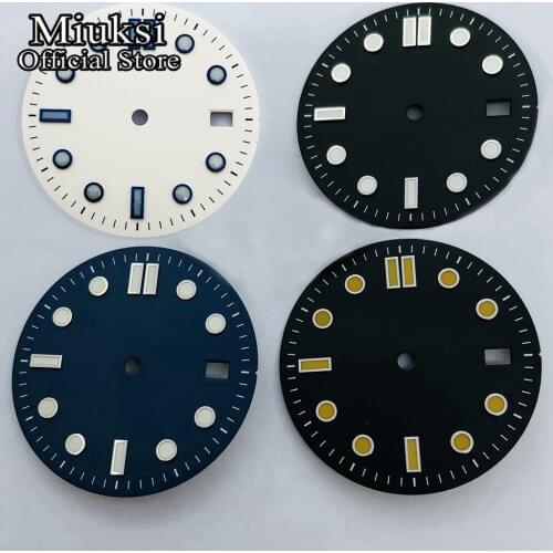 Miuksi 31mm black blue sterile dial luminous dial fit NH35 movement