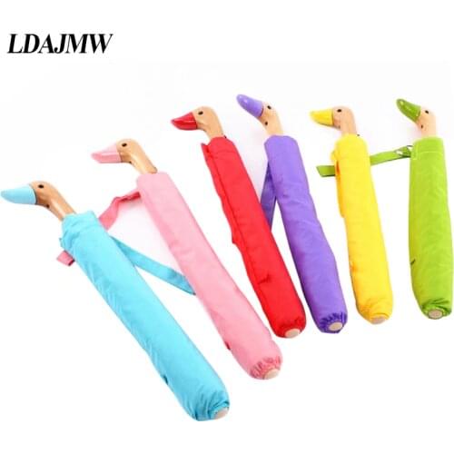 LDAJMW Handle Wooden Lovely Duck Head Umbrella Sunny And Rainy Umbrella Automatic Dual Folding Sun Parasol For Women Men Gifts