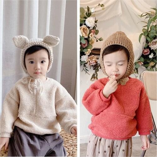 Childrens Clothing Winter New Kids Korean Solid Lamb Wool Sweatshirt Baby Girls Boys Casual Loose Thick Warm Pullovers 2-7 Y