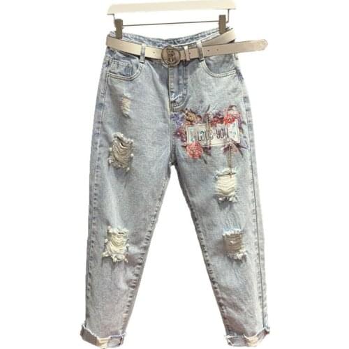High Waist Jeans Women New Summer Nail drill pattern Denim Jeans Female Fashion Casual Loose Trousers Hole Harem Cowboy pants