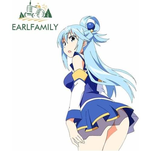 EARLFAMILY 13cm x 8cm for Konosuba Aqua Anime Car Sticker Motorcycle Surfboard Decal Scratch-Proof Sunscreen Vinyl Car Wrap